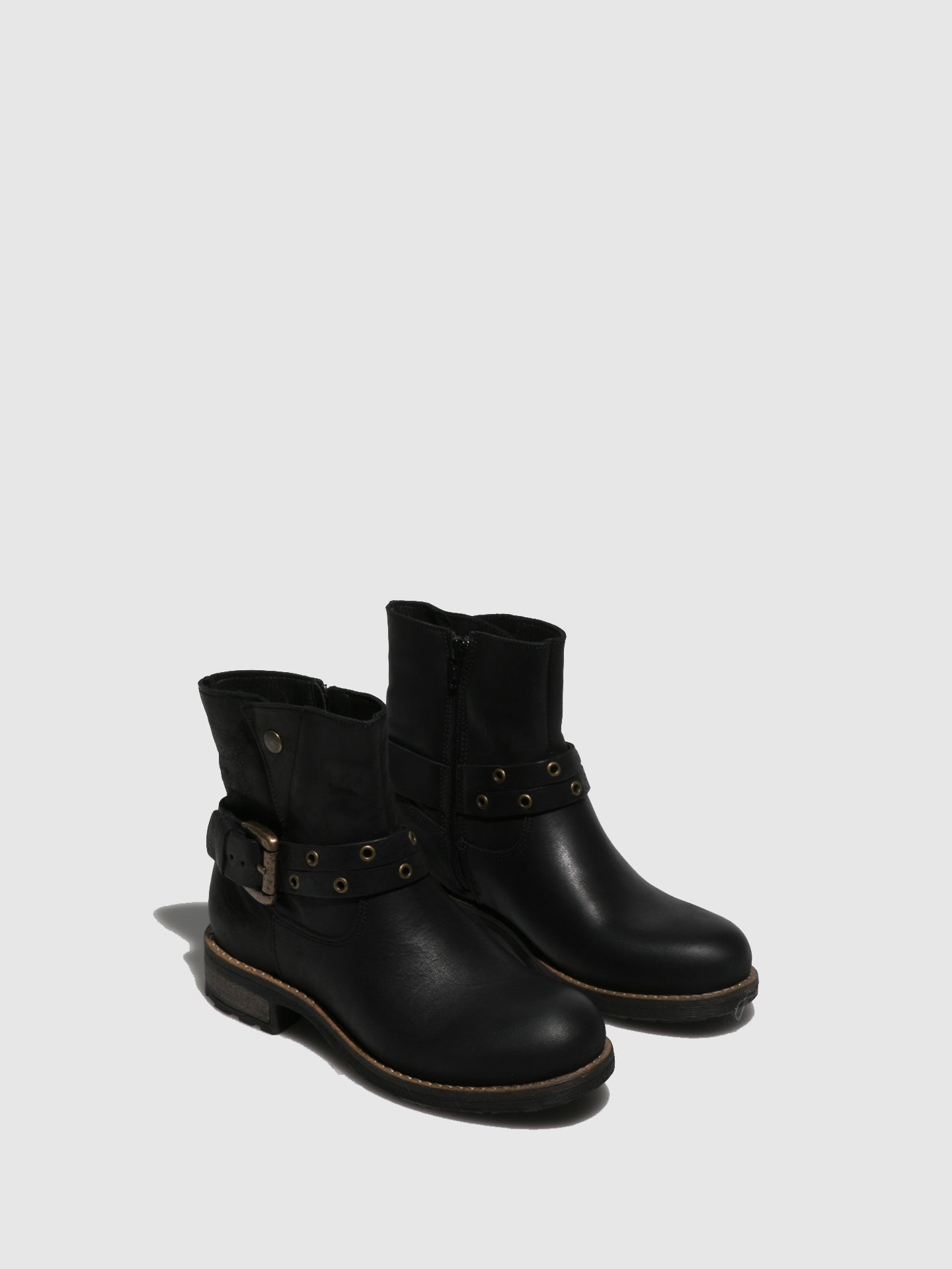 Fungi Black Buckle Ankle Boots